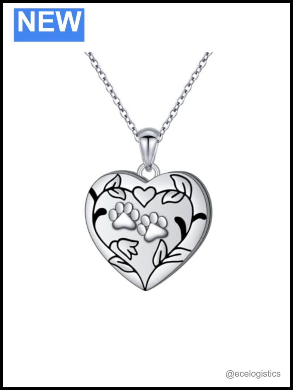 925 Sterling Silver Paw Print Heart Locket Pendant Necklace 18in Gift for Women